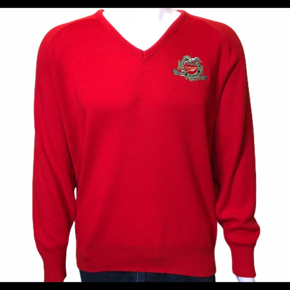 Red Pro- Link Miller Brewing Beer V Neck Sweater
